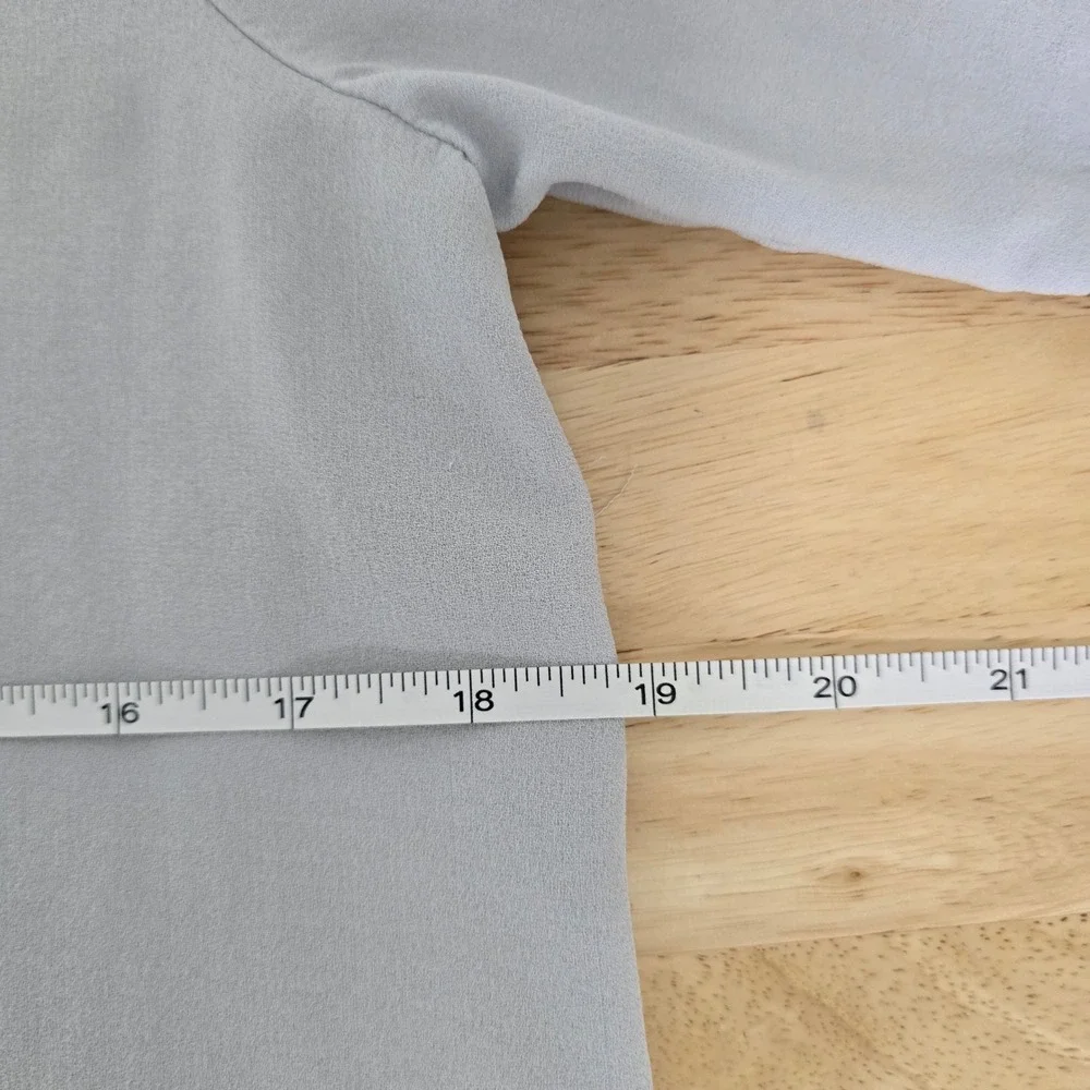 Eileen Fisher Light Blue Crepe Ruffle Bell Sleeve Blouse‎ XS Round Neck Keyhole